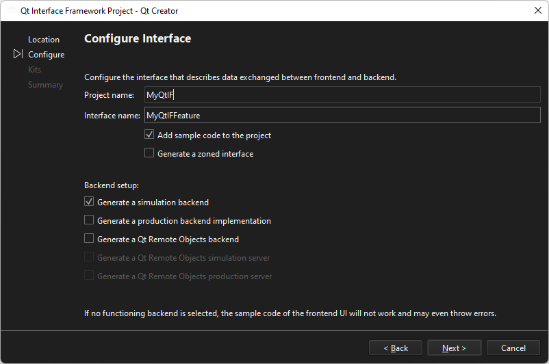 Configure Interface dialog