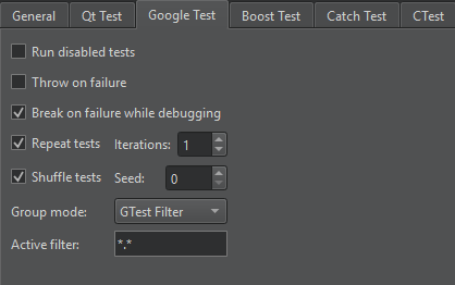 {Gooble Test tab in Testing preferences}
