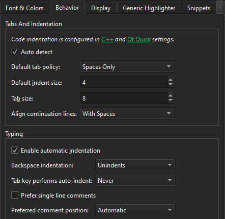 {Text Editor Behavior preferences}