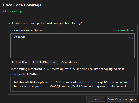 {Coco Code Coverage settings}