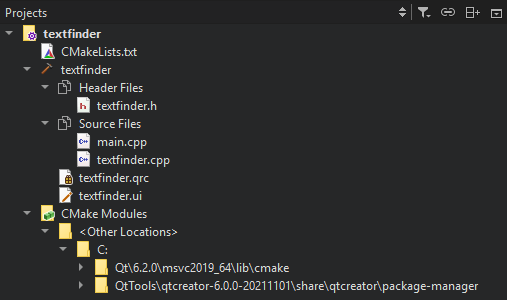 "CMake project in Projects view"