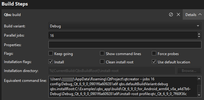 Qbs build steps in Build Settings