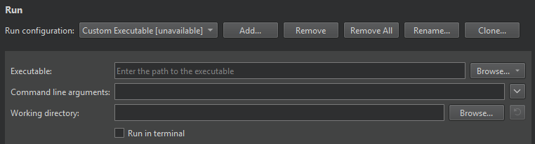 {Run settings for custom executables}
