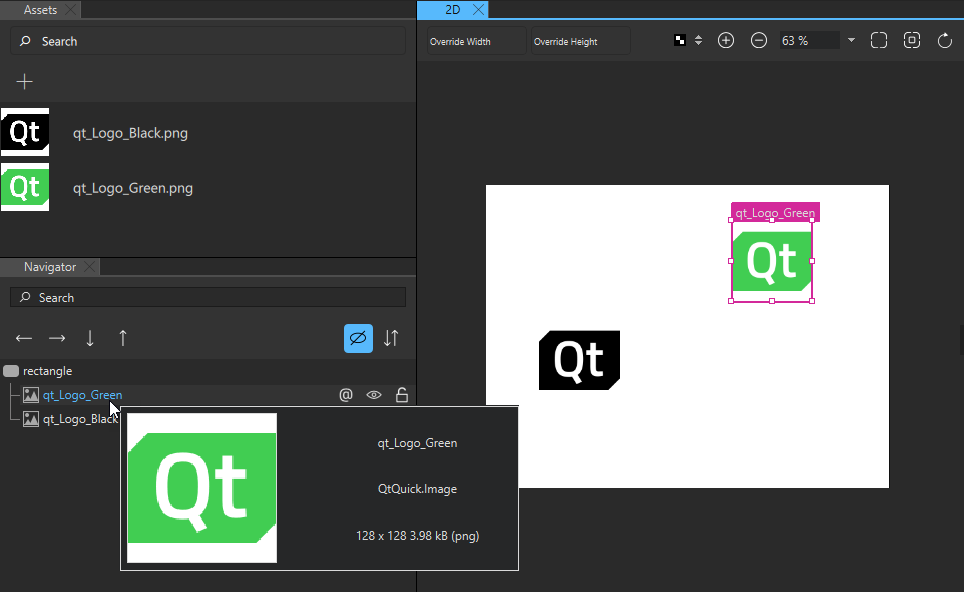 Image component in different views.
