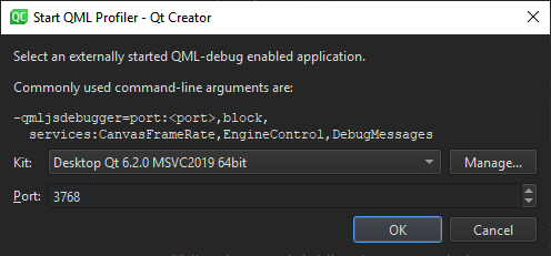 Start QML Profiler dialog