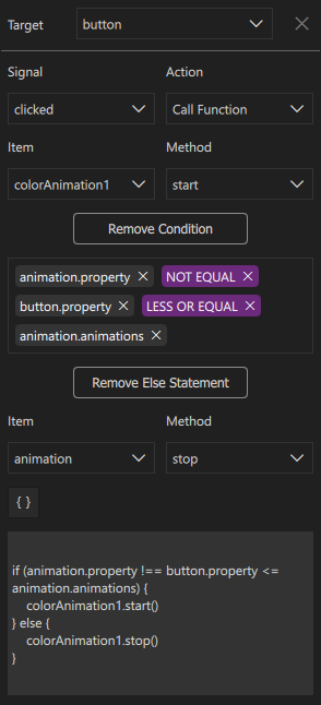 JavaScript式を表示する接続エディター。