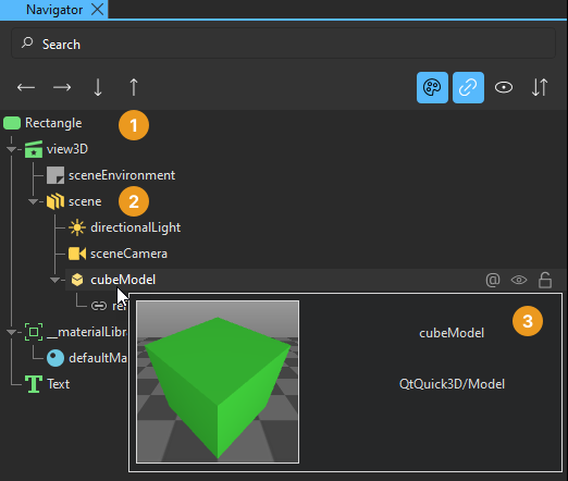 コンポーネントのプレビューが可能なナビゲーター。