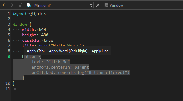 サジェストにカーソルを置いたときのコード補完ツールバー