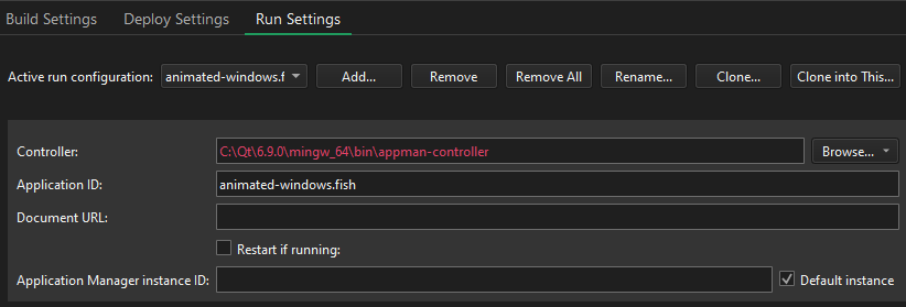 Qtアプリケーションマネージャで実行する