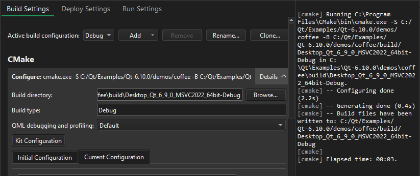 Projects モードの CMake 出力