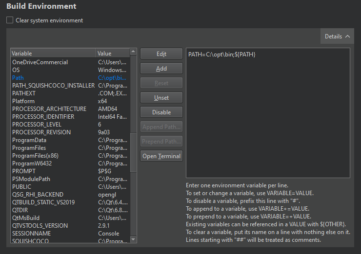 ビルド設定の「ビルド環境」セクション