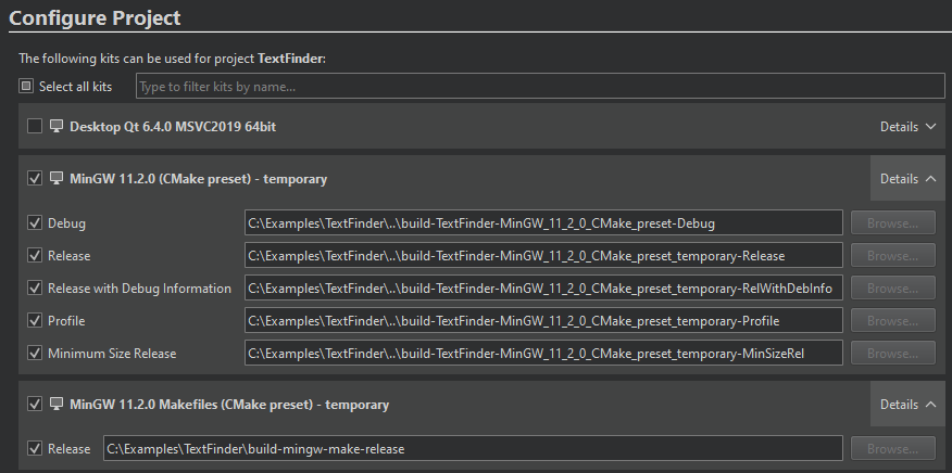 CMakeプリセットを持つプロジェクトを開く