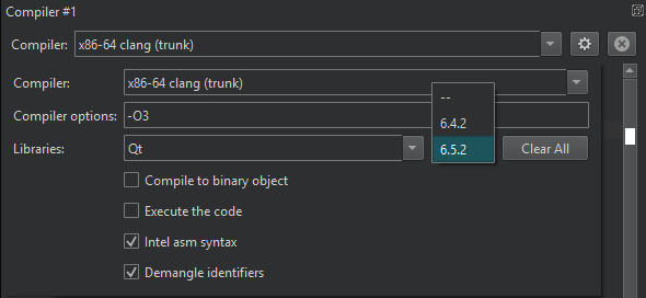 コンパイラ・エクスプローラのオプション