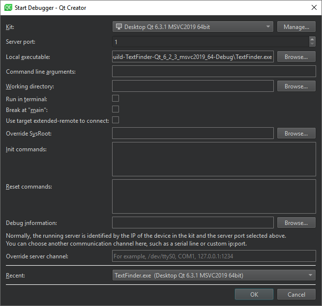 実行中のデバッグサーバーにアタッチダイアログ