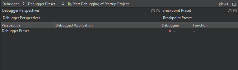 デバッグモードの初期ビュー