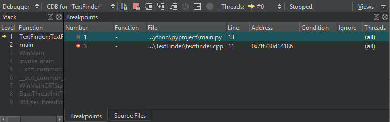 デバッグ中のデバッグ・モード・ビュー