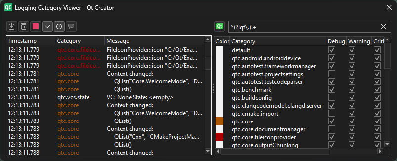 ログ・カテゴリー・ビューア・ダイアログ