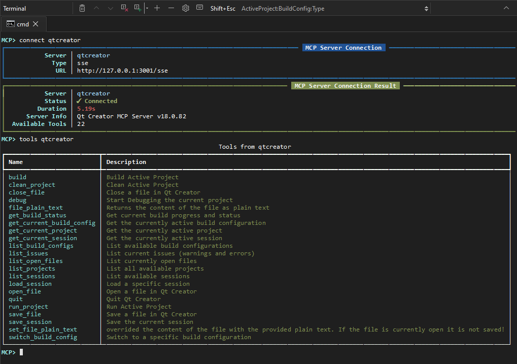 MCP クライアントの Qt Creator ツール