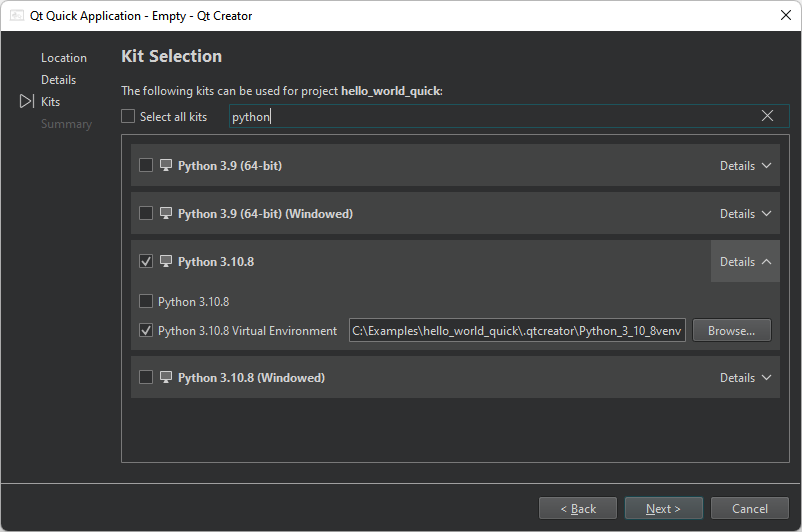Pythonプロジェクト用キットの選択 Pythonプロジェクト用キットの選択