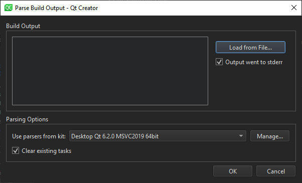 ビルド出力の解析ダイアログ