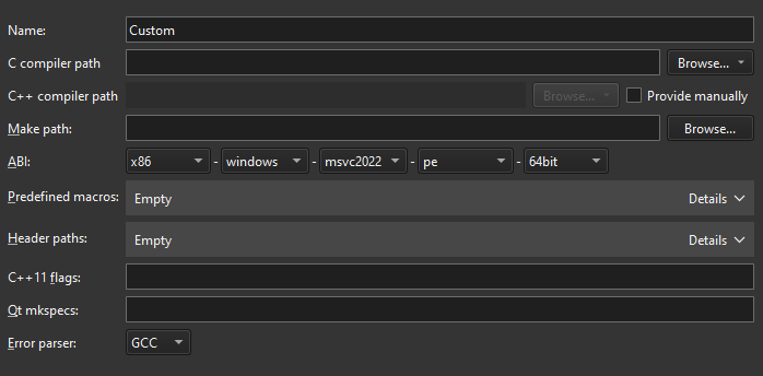 キット環境設定の「コンパイラ」タブ