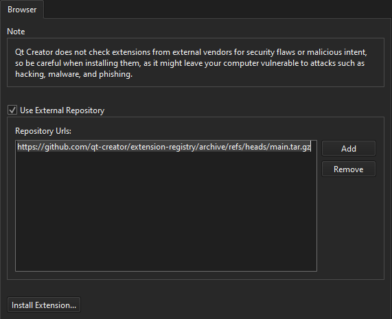 エクステンションの設定