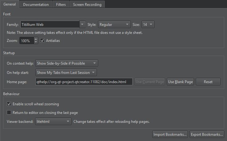 ヘルプ環境設定の「一般」タブ