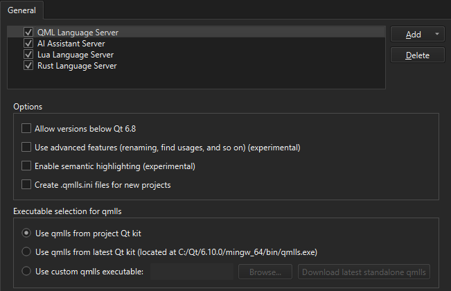 言語クライアント環境設定の「一般」タブ