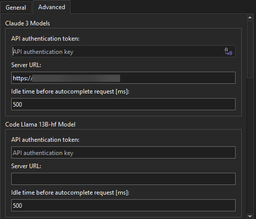 AIアシスタント環境設定の「詳細」タブ