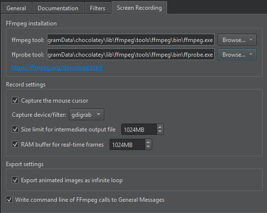 ヘルプ環境設定の「画面録画」タブ