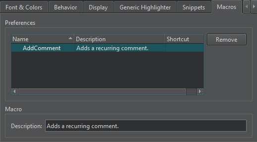 テキストエディタ環境設定のマクロタブ