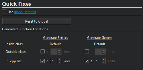 プロジェクトのクイックフィックス設定 プロジェクトのクイックフィックス設定