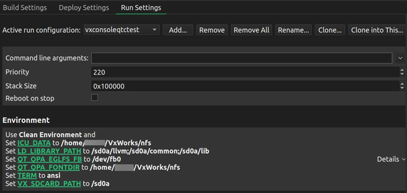 VxWorksの実行設定