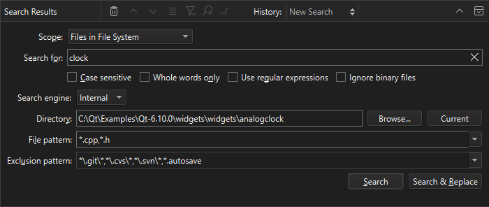 検索結果ビューのファイルシステムスコープ内のファイル