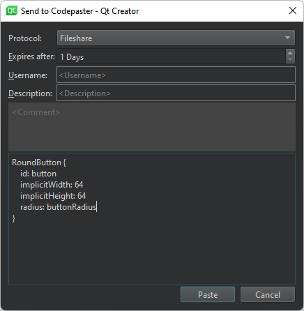 Codepasterダイアログに送信