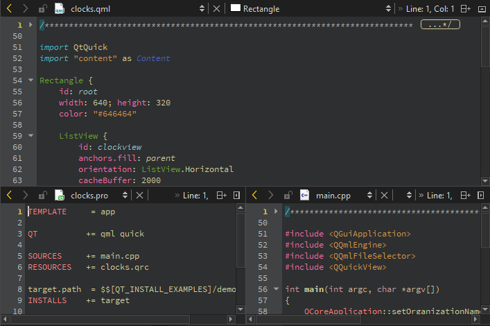 縦横に分割されたエディタビュー