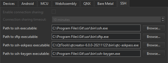 デバイス環境設定のSSHタブ