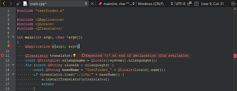 編集モードの構文エラー