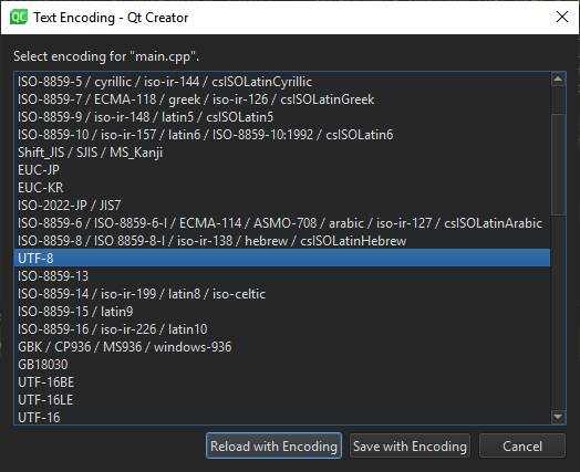 テキストエンコーディングダイアログ