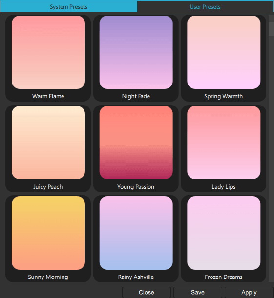 グラデーションピッカーダイアログ。