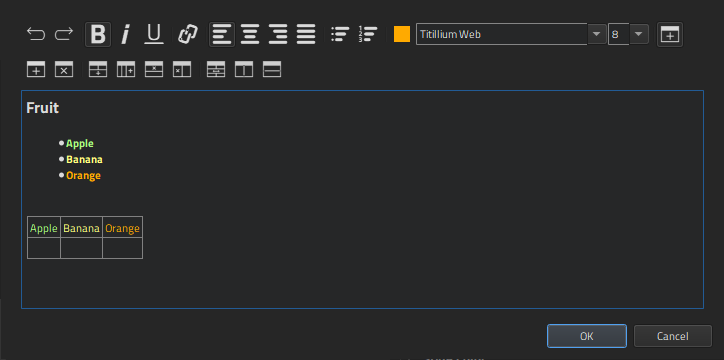 エディタでリッチテキストとしてフォーマットされたテキスト
