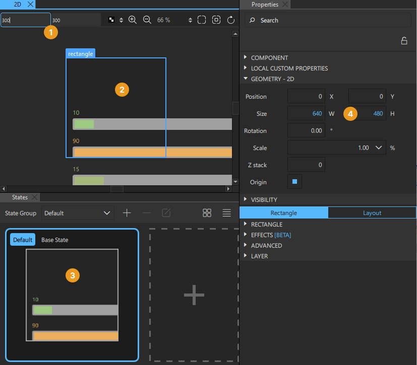 컴포넌트 너비와 높이를 재정의합니다.