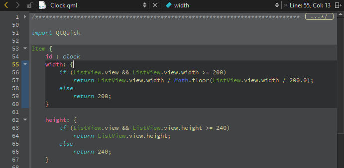 편집기에서 강조 표시된 코드 블록