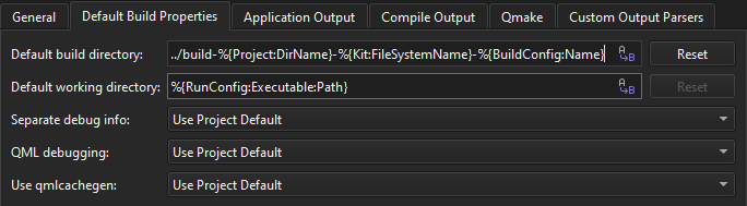 빌드 및 실행 환경설정의 기본 빌드 속성 탭