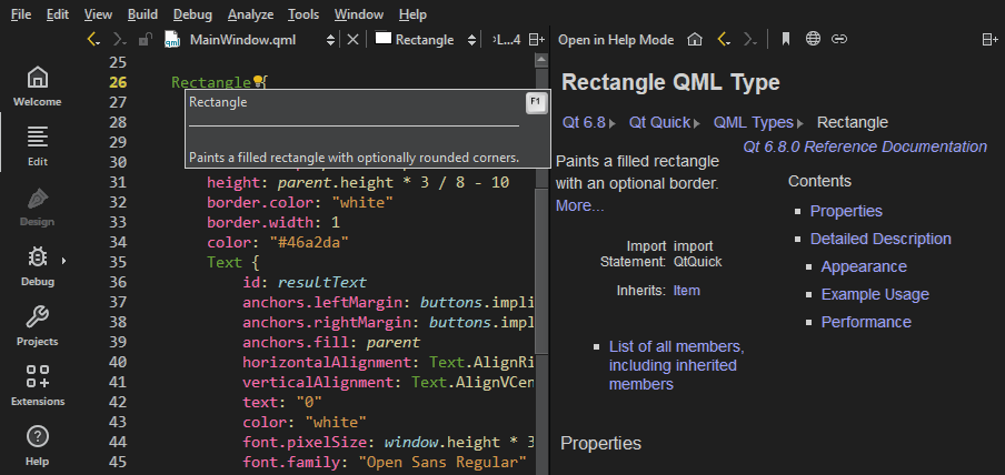 편집 모드의 상황에 맞는 도움말