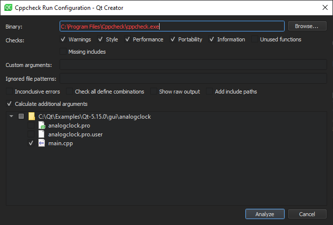 Cppcheck 실행 구성 Cppcheck 실행 구성