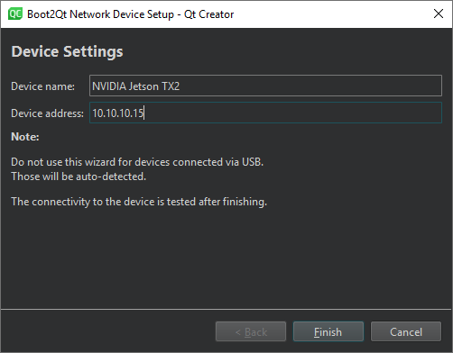 Boot to Qt Network 장치 설정 마법사