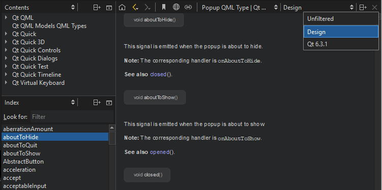 도움말 모드 툴바의 필터