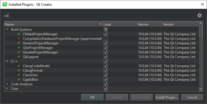설치된 플러그인 대화 상자