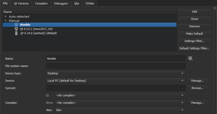 키트 환경설정에서 님블 키트 추가하기